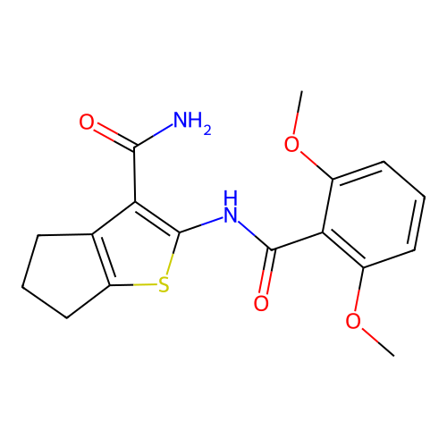 2-[(2,6-dimethoxybenzoyl)amino]-5,6-dihydro-4H-cyclopenta[b]thiophene-3-carboxamide structure