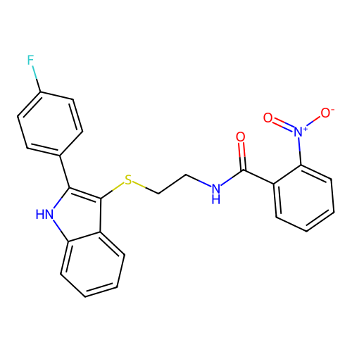 N-(2-((2-(4-fluorophenyl)-1H-indol-3-yl)thio)ethyl)-2-nitrobenzamide structure