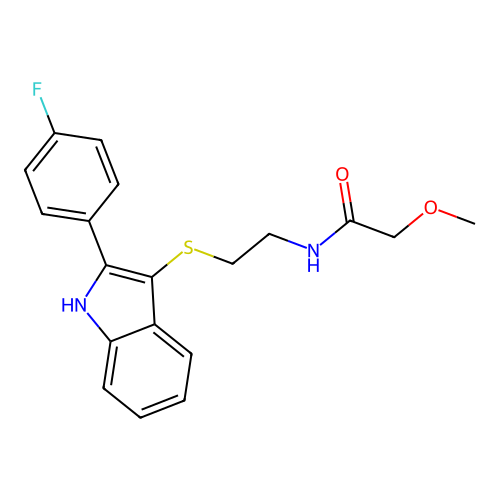 N-(2-((2-(4-fluorophenyl)-1H-indol-3-yl)thio)ethyl)-2-methoxyacetamide structure