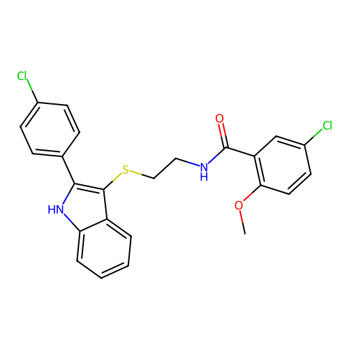 5-chloro-N-(2-((2-(4-chlorophenyl)-1H-indol-3-yl)thio)ethyl)-2-methoxybenzamide structure