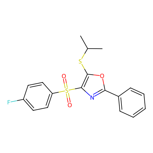 4-((4-Fluorophenyl)sulfonyl)-5-(isopropylthio)-2-phenyloxazole structure