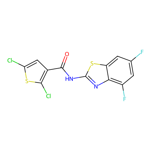 2,5-dichloro-N-(4,6-difluoro-1,3-benzothiazol-2-yl)thiophene-3-carboxamide structure