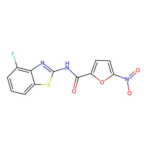 N-(4-fluoro-1,3-benzothiazol-2-yl)-5-nitrofuran-2-carboxamide structure