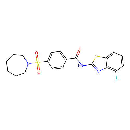 4-(azepan-1-ylsulfonyl)-N-(4-fluoro-1,3-benzothiazol-2-yl)benzamide structure