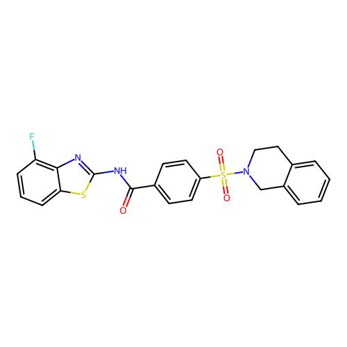 N-(4-fluoro-1,3-benzothiazol-2-yl)-4-(1,2,3,4-tetrahydroisoquinoline-2-sulfonyl)benzamide structure