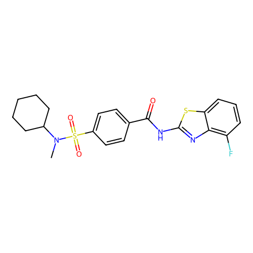 4-[cyclohexyl(methyl)sulfamoyl]-N-(4-fluoro-1,3-benzothiazol-2-yl)benzamide structure