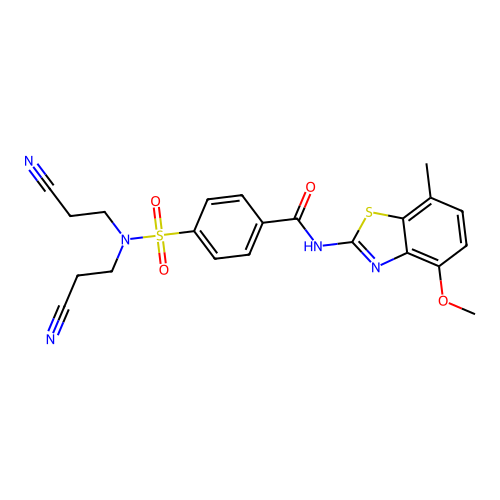 4-[bis(2-cyanoethyl)sulfamoyl]-N-(4-methoxy-7-methyl-1,3-benzothiazol-2-yl)benzamide structure