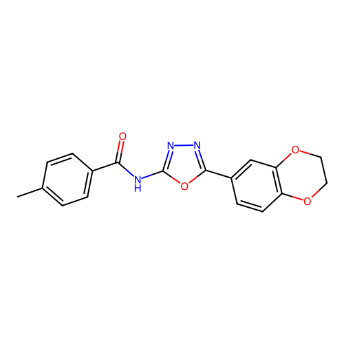 N-[5-(2,3-dihydro-1,4-benzodioxin-6-yl)-1,3,4-oxadiazol-2-yl]-4-methylbenzamide structure