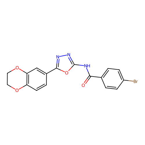 4-bromo-N-[5-(2,3-dihydro-1,4-benzodioxin-6-yl)-1,3,4-oxadiazol-2-yl]benzamide structure