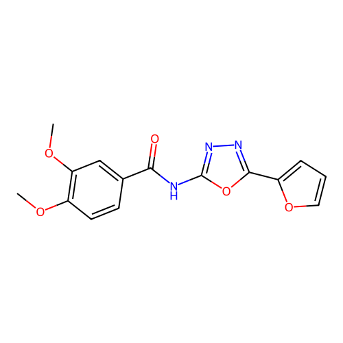 N-[5-(furan-2-yl)-1,3,4-oxadiazol-2-yl]-3,4-dimethoxybenzamide structure