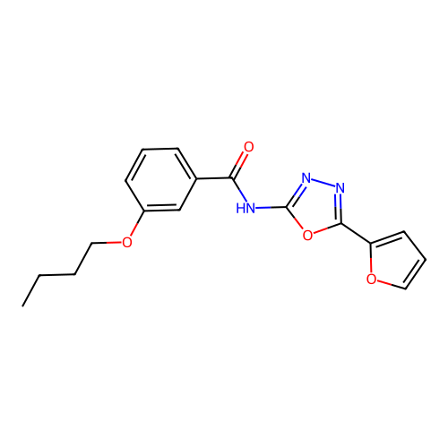 3-butoxy-N-[5-(furan-2-yl)-1,3,4-oxadiazol-2-yl]benzamide structure