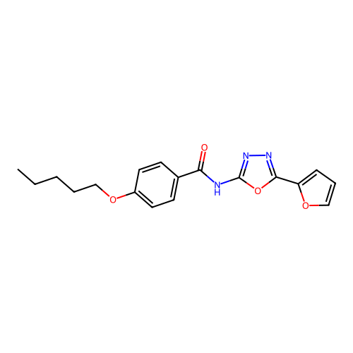 N-[5-(furan-2-yl)-1,3,4-oxadiazol-2-yl]-4-(pentyloxy)benzamide structure
