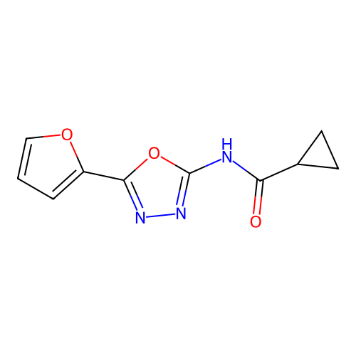 N-(5-(furan-2-yl)-1,3,4-oxadiazol-2-yl)cyclopropanecarboxamide structure