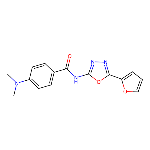 4-(dimethylamino)-N-[5-(furan-2-yl)-1,3,4-oxadiazol-2-yl]benzamide structure