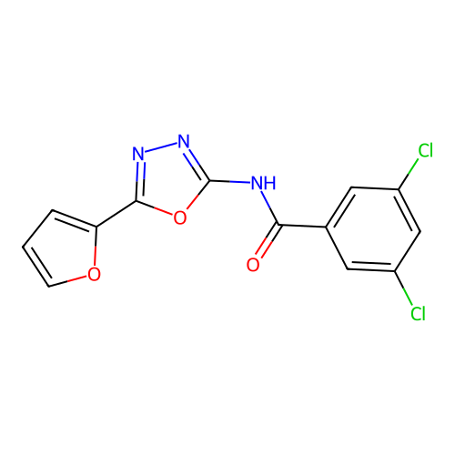 3,5-dichloro-N-[5-(furan-2-yl)-1,3,4-oxadiazol-2-yl]benzamide structure