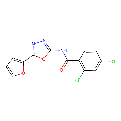 2,4-dichloro-N-[5-(furan-2-yl)-1,3,4-oxadiazol-2-yl]benzamide structure