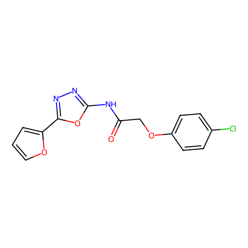 2-(4-chlorophenoxy)-N-[5-(furan-2-yl)-1,3,4-oxadiazol-2-yl]acetamide structure