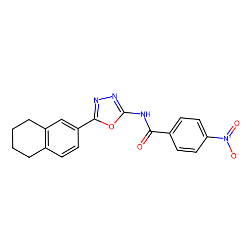 4-nitro-N-[5-(5,6,7,8-tetrahydronaphthalen-2-yl)-1,3,4-oxadiazol-2-yl]benzamide structure
