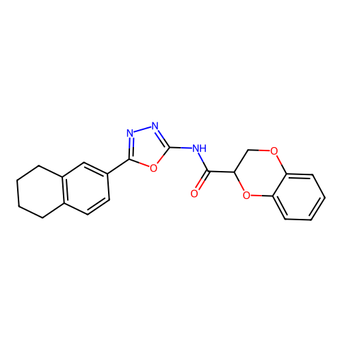 N-[5-(5,6,7,8-tetrahydronaphthalen-2-yl)-1,3,4-oxadiazol-2-yl]-2,3-dihydro-1,4-benzodioxine-3-carboxamide structure