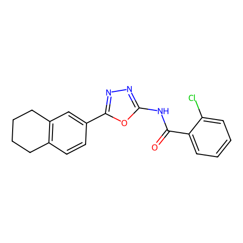 2-chloro-N-[5-(5,6,7,8-tetrahydronaphthalen-2-yl)-1,3,4-oxadiazol-2-yl]benzamide structure