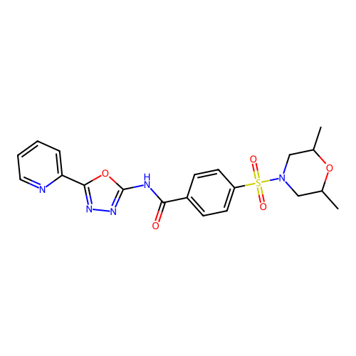 4-((2,6-dimethylmorpholino)sulfonyl)-N-(5-(pyridin-2-yl)-1,3,4-oxadiazol-2-yl)benzamide structure