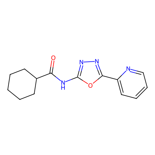 N-(5-(pyridin-2-yl)-1,3,4-oxadiazol-2-yl)cyclohexanecarboxamide structure