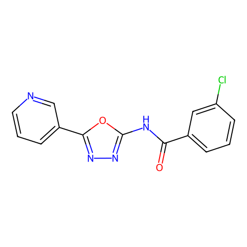 3-chloro-N-[5-(3-pyridinyl)-1,3,4-oxadiazol-2-yl]benzamide structure