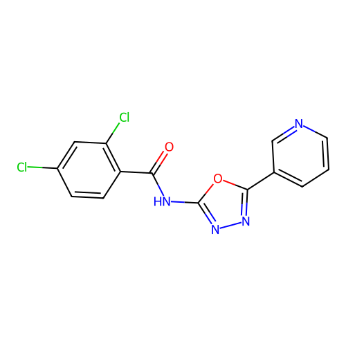 2,4-dichloro-N-(5-(pyridin-3-yl)-1,3,4-oxadiazol-2-yl)benzamide structure