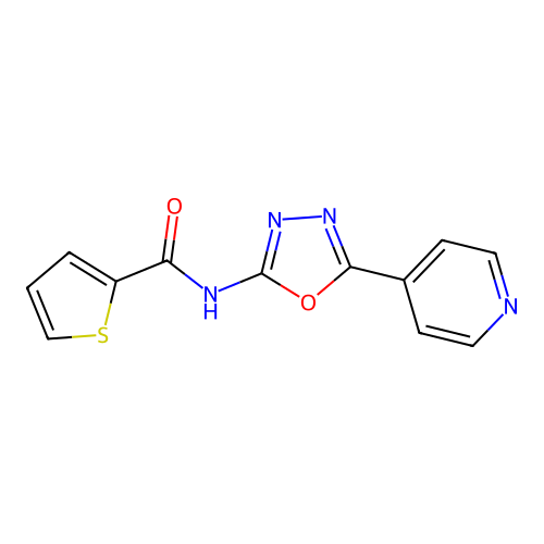 N-[5-(pyridin-4-yl)-1,3,4-oxadiazol-2-yl]thiophene-2-carboxamide structure