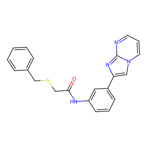 2-(benzylthio)-N-(3-(imidazo[1,2-a]pyrimidin-2-yl)phenyl)acetamide structure