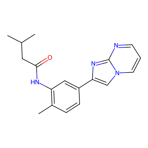 N-(5-(imidazo[1,2-a]pyrimidin-2-yl)-2-methylphenyl)-3-methylbutanamide structure