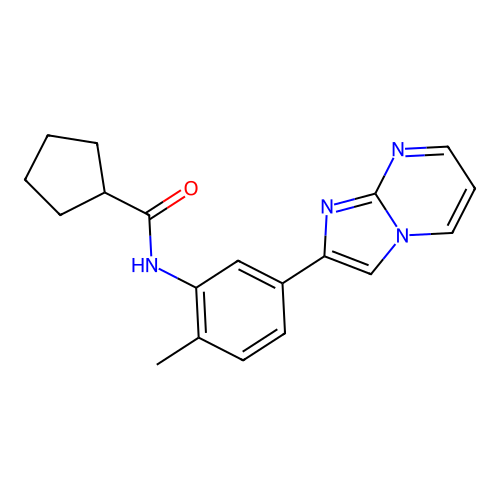 N-(5-(imidazo[1,2-a]pyrimidin-2-yl)-2-methylphenyl)cyclopentanecarboxamide structure