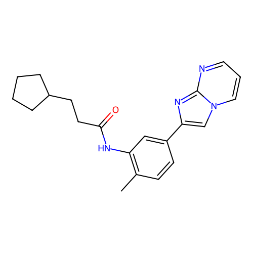 3-cyclopentyl-N-(5-imidazo[1,2-a]pyrimidin-2-yl-2-methylphenyl)propanamide structure
