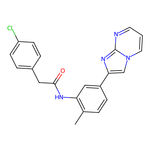 2-(4-chlorophenyl)-N-(5-(imidazo[1,2-a]pyrimidin-2-yl)-2-methylphenyl)acetamide structure