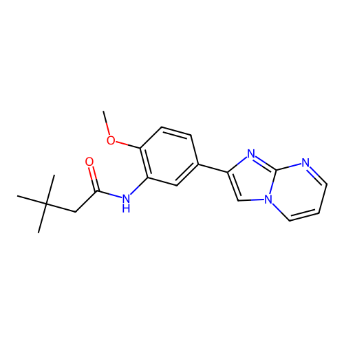 N-(5-imidazo[1,2-a]pyrimidin-2-yl-2-methoxyphenyl)-3,3-dimethylbutanamide structure