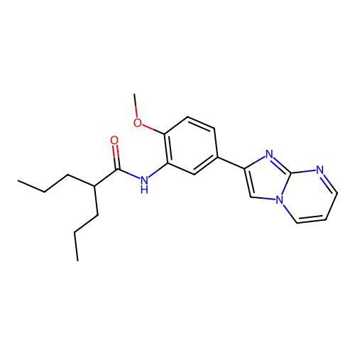 N-(5-(imidazo[1,2-a]pyrimidin-2-yl)-2-methoxyphenyl)-2-propylpentanamide structure