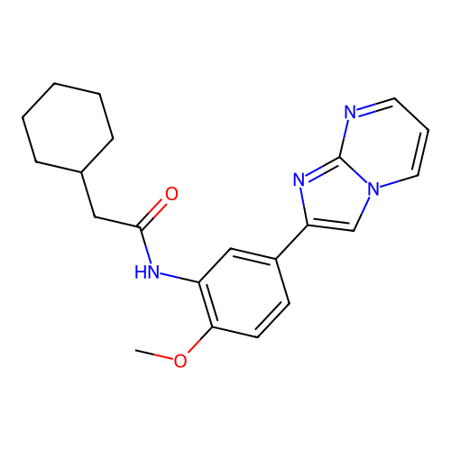2-cyclohexyl-N-(5-imidazo[1,2-a]pyrimidin-2-yl-2-methoxyphenyl)acetamide structure