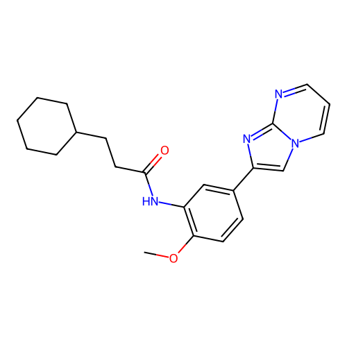 3-cyclohexyl-N-(5-imidazo[1,2-a]pyrimidin-2-yl-2-methoxyphenyl)propanamide structure