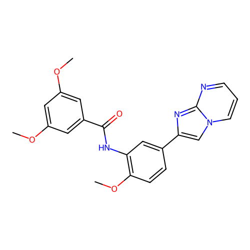 N-(5-{imidazo[1,2-a]pyrimidin-2-yl}-2-methoxyphenyl)-3,5-dimethoxybenzamide structure