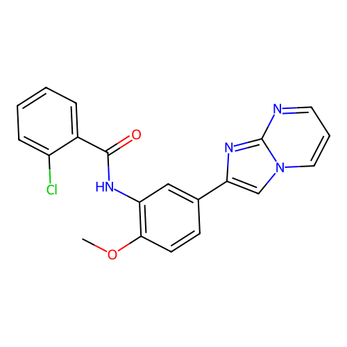 2-chloro-N-(5-imidazo[1,2-a]pyrimidin-2-yl-2-methoxyphenyl)benzamide structure