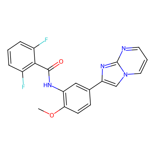 2,6-difluoro-N-(5-imidazo[1,2-a]pyrimidin-2-yl-2-methoxyphenyl)benzamide structure