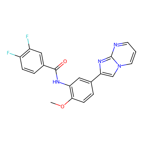 3,4-difluoro-N-(5-{imidazo[1,2-a]pyrimidin-2-yl}-2-methoxyphenyl)benzamide structure