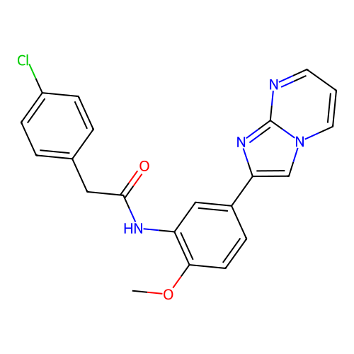 2-(4-chlorophenyl)-N-(5-imidazo[1,2-a]pyrimidin-2-yl-2-methoxyphenyl)acetamide structure