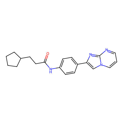 3-cyclopentyl-N-(4-(imidazo[1,2-a]pyrimidin-2-yl)phenyl)propanamide structure