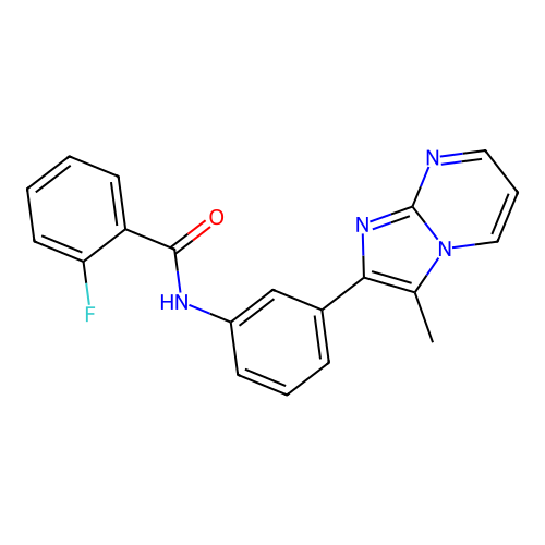 2-fluoro-N-(3-(3-methylimidazo[1,2-a]pyrimidin-2-yl)phenyl)benzamide structure