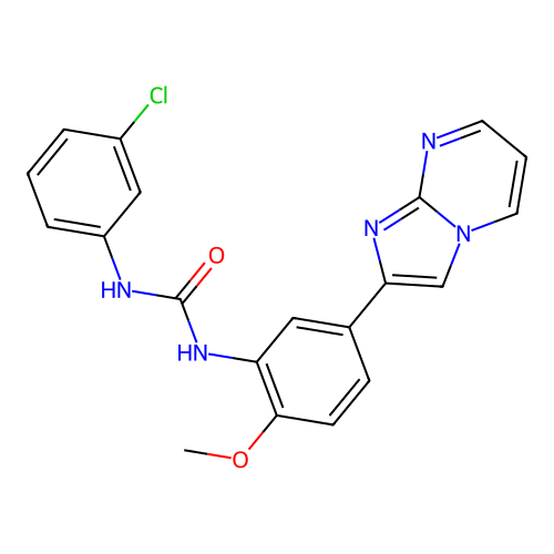 1-(3-Chlorophenyl)-3-(5-{imidazo[1,2-a]pyrimidin-2-yl}-2-methoxyphenyl)urea structure