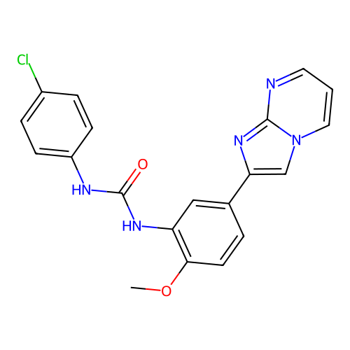 1-(4-Chlorophenyl)-3-(5-{imidazo[1,2-a]pyrimidin-2-yl}-2-methoxyphenyl)urea structure