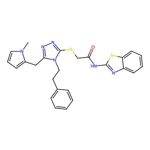 N-(1,3-benzothiazol-2-yl)-2-({5-[(1-methyl-1H-pyrrol-2-yl)methyl]-4-(2-phenylethyl)-4H-1,2,4-triazol-3-yl}sulfanyl)acetamide structure