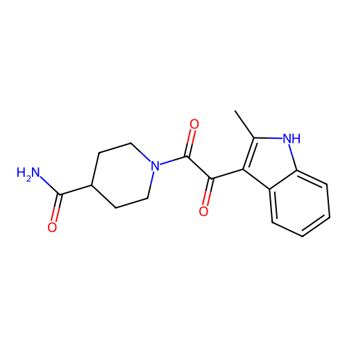 1-[2-(2-methyl-1H-indol-3-yl)-2-oxoacetyl]piperidine-4-carboxamide structure
