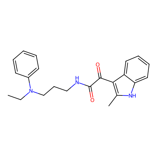 N-{3-[ethyl(phenyl)amino]propyl}-2-(2-methyl-1H-indol-3-yl)-2-oxoacetamide structure